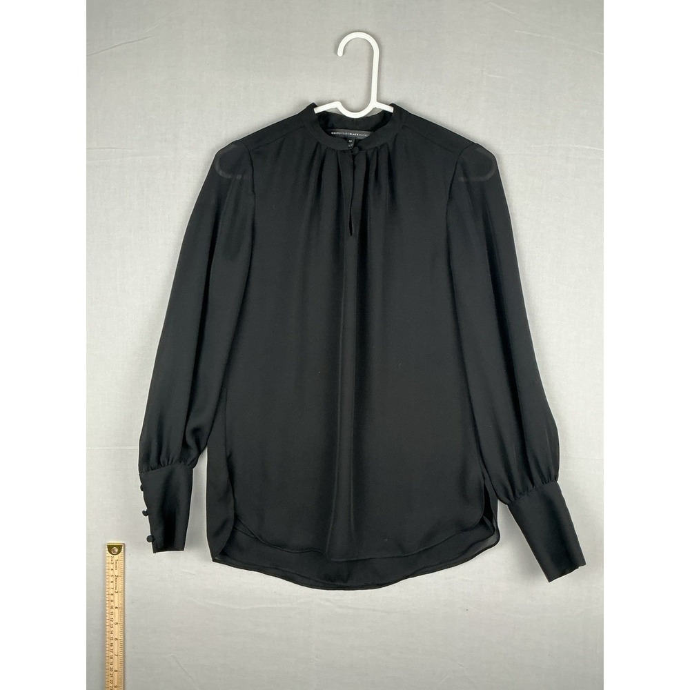 White House Black Market Black Keyhole Blouse Long Sleeve Petite 2P